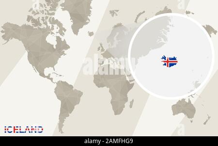 World Map With Magnified Iceland Iceland Flag And Map Stock Vector Image Art Alamy