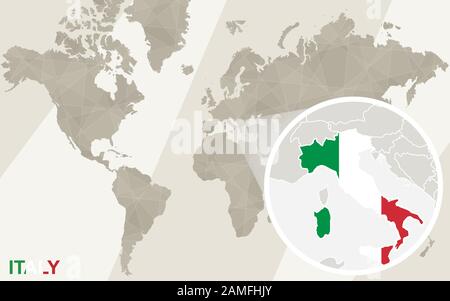 Zoom on Italy Map and Flag. World Map. Stock Vector