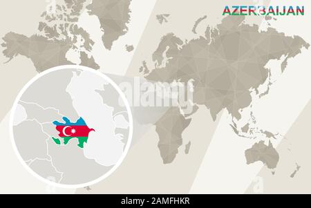 Zoom on Azerbaijan Map and Flag. World Map. Stock Vector