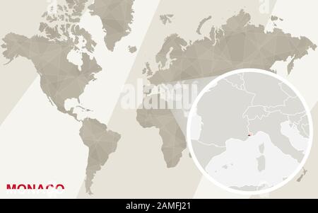 World map with magnified Monaco. Monaco flag and map Stock Vector Image ...