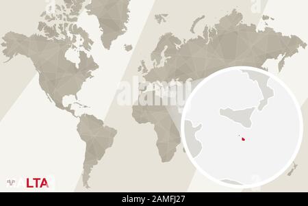 Zoom on Malta Map and Flag. World Map. Stock Vector