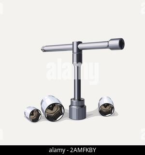 socket wrench with kit on white Stock Vector