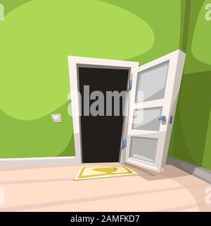 white opened door in green room Stock Vector