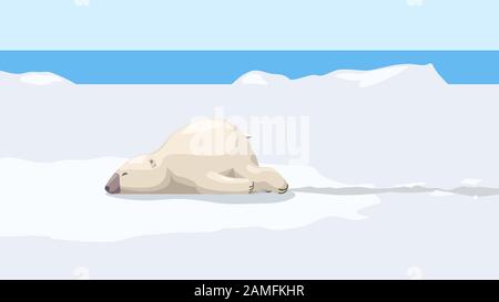 cute fun white bear on snow Stock Vector