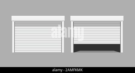 white garage doors on grey baclground Stock Vector