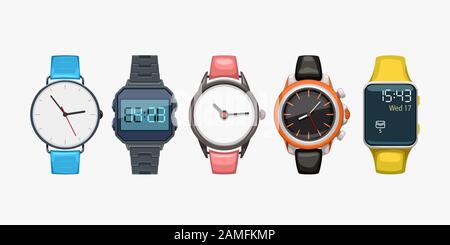 wrist watches set on white Stock Vector