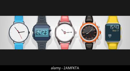 watches set on bright background Stock Vector
