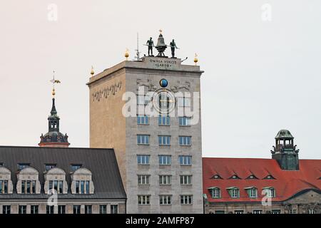 Facade of Kroch-Hochhaus skyscraper in Leipzig. Germany. Stock Photo