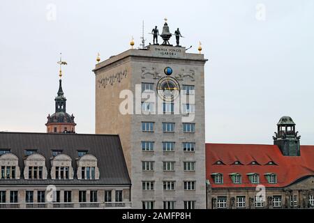 Facade of Kroch-Hochhaus skyscraper in Leipzig. Germany. Stock Photo