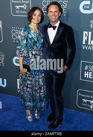 SANTA MONICA, LOS ANGELES, CALIFORNIA, USA - JANUARY 12: Nadia Conners and Walton Goggins arrive at the 25th Annual Critics' Choice Awards held at the Barker Hangar on January 12, 2020 in Santa Monica, Los Angeles, California, United States. (Photo by Xavier Collin/Image Press Agency) Stock Photo