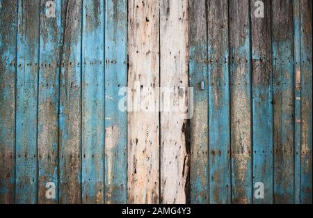Old rustic wooden wall. Blue background Stock Photo