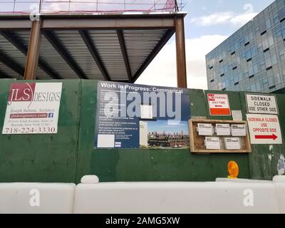 View of signage outside construction zone on 10th Street in Long Island City, Queens, New York, March 11, 2019. () Stock Photo