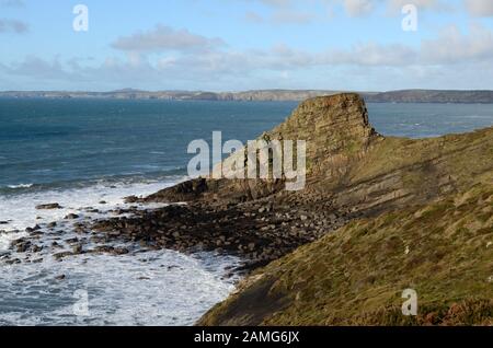 Rickets Head coastal headland on the Pembrokeshire coast path walk between Nolton Haven Wales Cymru UK Stock Photo