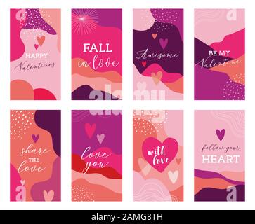 Vector set of Valentines day abstract backgrounds with copy space for text - banners, posters, cover design templates, social media stories wallpapers Stock Vector