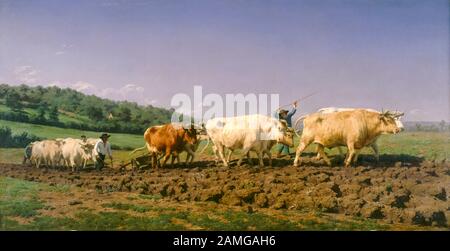 Rosa Bonheur, Ploughing in Nevers, painting, 1849 Stock Photo