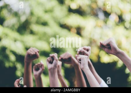 Teamwork business join hand together concept, Business team standing hands together, Volunteer charity work. People joining for cooperation success Stock Photo