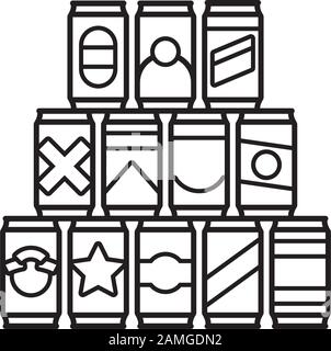 Stack of beer cans vector outline icon. Drinks, beverages and packaging vector symbol. Stock Vector