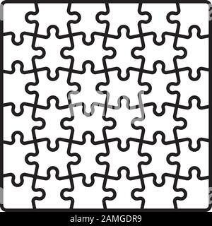 Jigsaw puzzle vector line icon. Outline game symbol Stock Vector