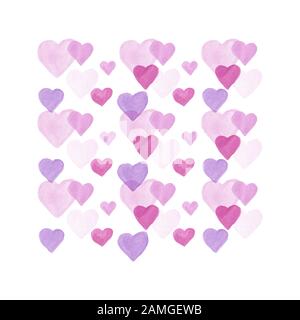 Vector Valentine Day Card Template. Watercolor Hand Drawn Ornament for Romantic Design. Pink Purple and Violet Illustration Isolated on White. Stock Vector