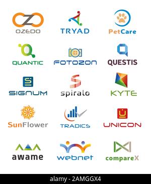 Set of Fifteen Icons and Logo Designs - Multiple Colors and Elements Stock Vector