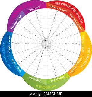 Wheel of Life - Diagram - Coaching Tool in Rainbow Colors - French Language Stock Vector