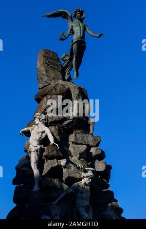 Monument dedicated to the Fréjus Road Tunnel in Piazza Statuto, Turin, Italy Stock Photo