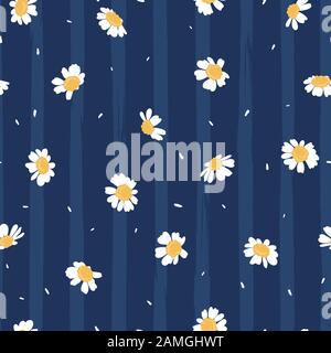 Cute hand drawn floral seamless pattern, chamomile flowers background, great for textiles, wrapping, banner, wallpaper - vector design Stock Photo