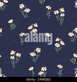 Cute hand drawn floral seamless pattern, chamomile flowers background, great for textiles, wrapping, banner, wallpaper - vector design Stock Photo