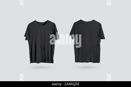 Blank black t-shirt front and back side view, design mockup Stock Photo