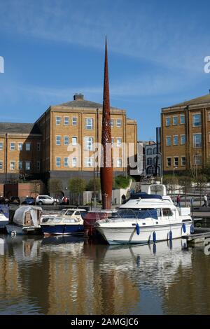 Boats moored in the Victoria Basin of Gloucester Docks, part of the Gloucester and Sharpness Canal Stock Photo