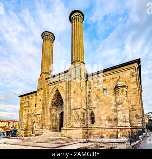 Twin Minaret Madrasa in Erzurum, Turkey Stock Photo