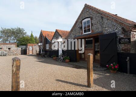 The restaurant, shop and accommodation at Cley Windmill in the village of Cley Next The Sea, North Norfolk, UK
