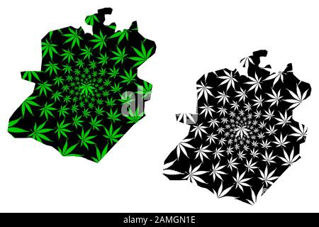 Bamako Region (Regions of Mali, Republic of Mali) map is designed cannabis leaf green and black, Bamako Capital District map made of marijuana (marihu Stock Vector
