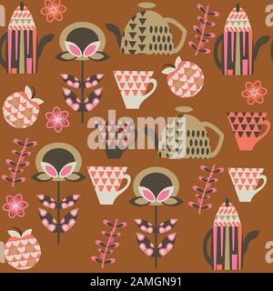 Colorful retro tea pot seamless pattern in vector. It is located in swatch menu. Vivid  texture for design Stock Vector
