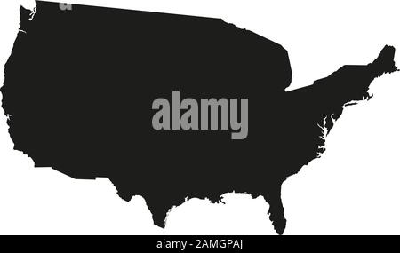 Black silhouette of United States of America map on white background Stock Vector