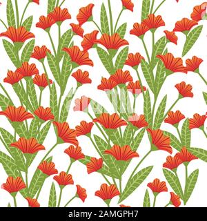 Seamless pattern red poppies plant of red flowers flat vector illustration on white background. Stock Vector