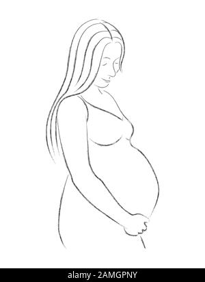 Vector pencil drawing of a pregnant woman The pregnant woman bows her head  and holds her stomach Isolated on a white background Stock Vector Image   Art  Alamy
