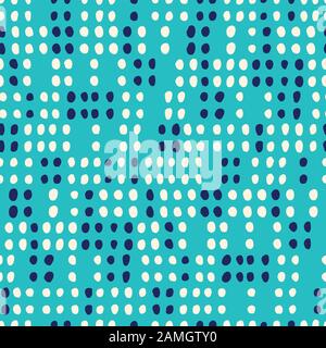 Retro Geo Dotted Shapes Vector Seamless Pattern. Modern Mid-Century Abstract Geometric Background on Aqua Background. Whimsical Modern Geometric Print Stock Vector