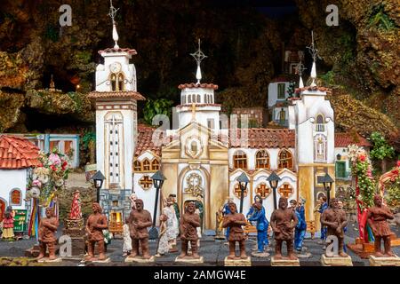 Candelaria, Tenerife, Spain - December 12, 2019: Christmas Belen -  Statuettes of people and houses in miniature Stock Photo