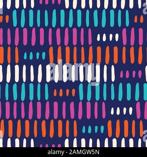 Hand-Drawn Geo Organic Neon Lines and Stripes Vector Seamless Pattern. Modern Colorful Abstract Geometric Background. Whimsical Geometric Print with U Stock Vector