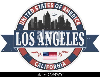 Black grunge rubber stamp with the name of Los Angeles city from California written inside the stamp Stock Vector