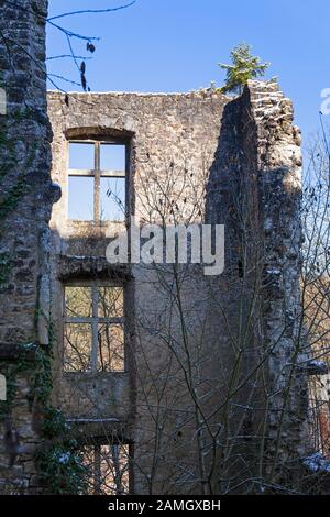 Europe, Luxembourg, Septfontaines, Ruins of Septfontaines Castle (Buerg vu Simmer) in winter Stock Photo