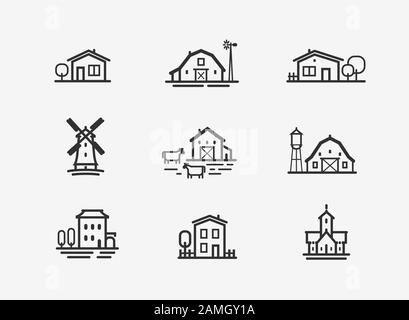House icon set. Farm, agriculture building symbol. Vector illustration Stock Vector
