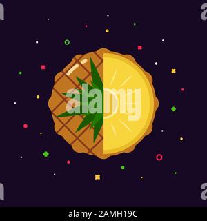 pineapple fruit sphere with half slice on abstract fresh background, flat icon design template logo concept Stock Vector
