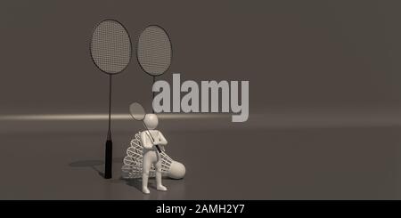 3D rendering of badminton on gray background. Stock Photo