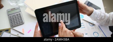 Biz team with modern device Stock Photo