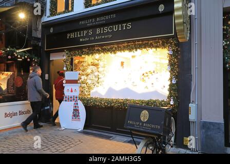 Shop windows with Christmas sweet treats in Antwerp, in Belgium, north Europe Stock Photo