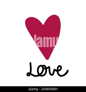 Heart and Love lettering. Valentines day greeting card. Vector illustration EPS 10. Stock Vector