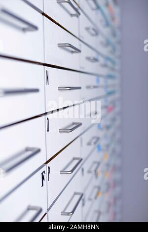 pharmacy cabinet closeup from side of drawers Stock Photo