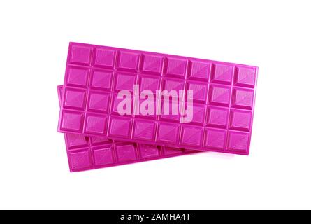 Pair of Pop Art Style Vivid Pink Chocolate Bars Isolated on White Background Stock Photo
